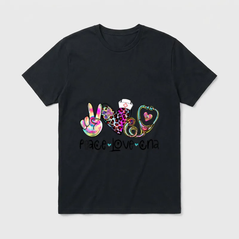 Love CNA Leopard Heart Stethoscope Nursing T-Shirt – Classic T-Shirt in Black