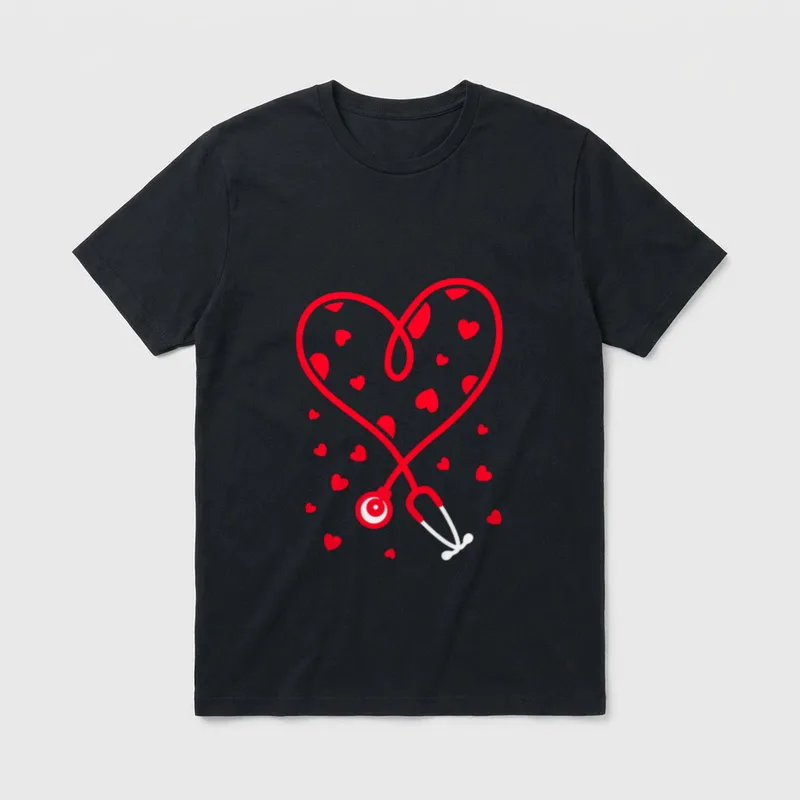 Nurse Stethoscope Heart Valentine's Day Nursing T-Shirt – Classic T-Shirt in Black