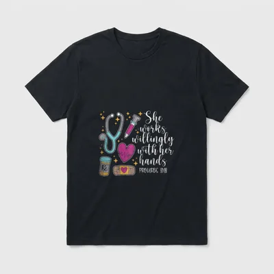 Willingly with Her Hands Cute Nurse T-Shirt – Classic T-Shirt in Black