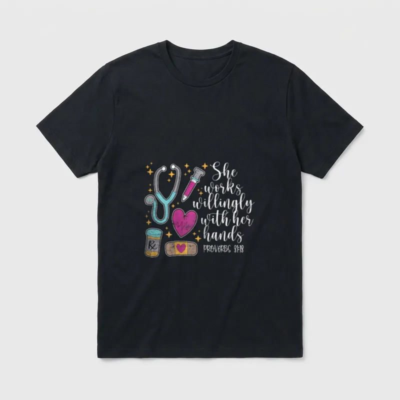 Willingly with Her Hands Cute Nurse T-Shirt – Classic T-Shirt in Black