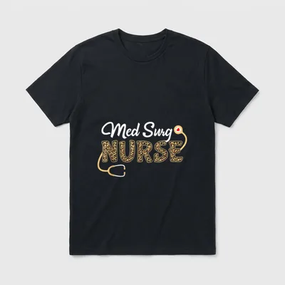 Med Surg Nurse Leopard Print Stethoscope T-Shirt – Classic T-Shirt in Black