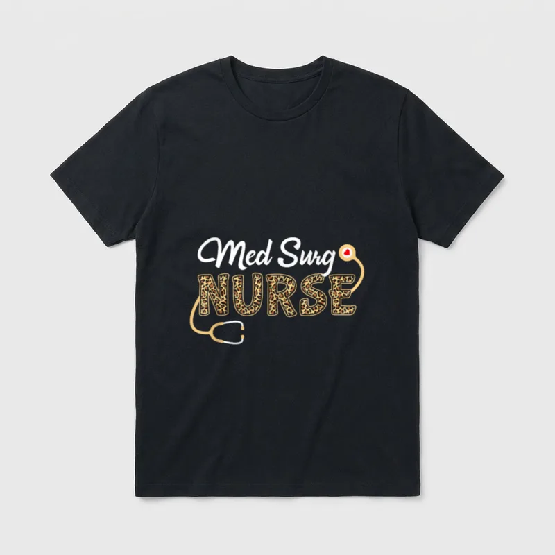 Med Surg Nurse Leopard Print Stethoscope T-Shirt – Classic T-Shirt in Black