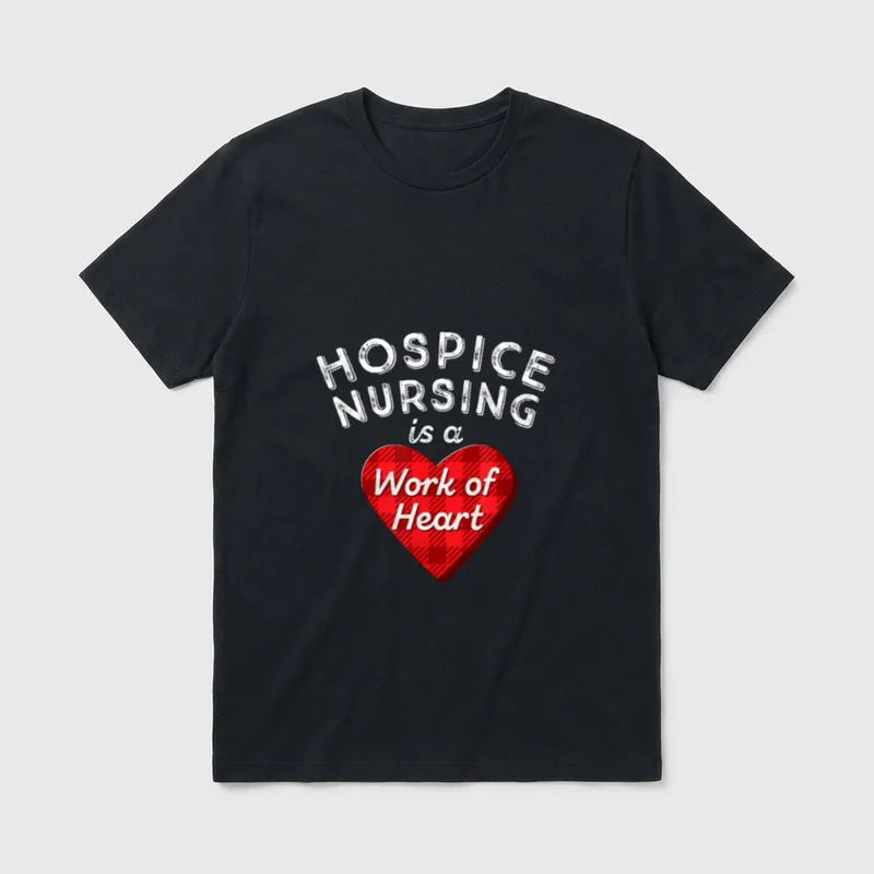 Hospice Nurse Appreciation T-Shirt – HOSPICE NURSING is a Work of Heart on a red plaid heart – Classic T-Shirt in Black