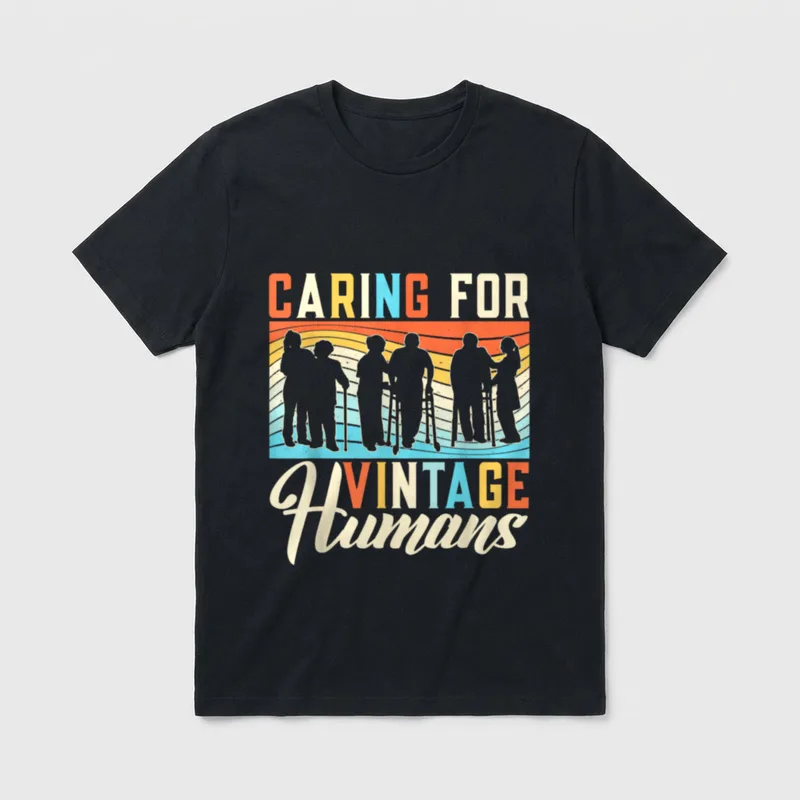 Caring for Vintage Humans Nursing Nurses T-Shirt – Classic T-Shirt in Black
