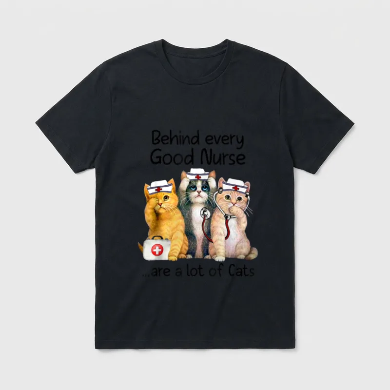 Design Cat T-Shirt – “Behind every Good Nurse ...are a lot of Cats” – Classic T-Shirt in Black