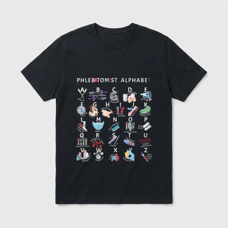 Phlebotomist Alphabet Nurse Phleb ABCs Nursing T-Shirt – Classic T-Shirt in Black