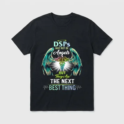 DSP Nurse T-Shirt – Winged caduceus with halo and heartbeat line lettering – Classic T-Shirt in Black