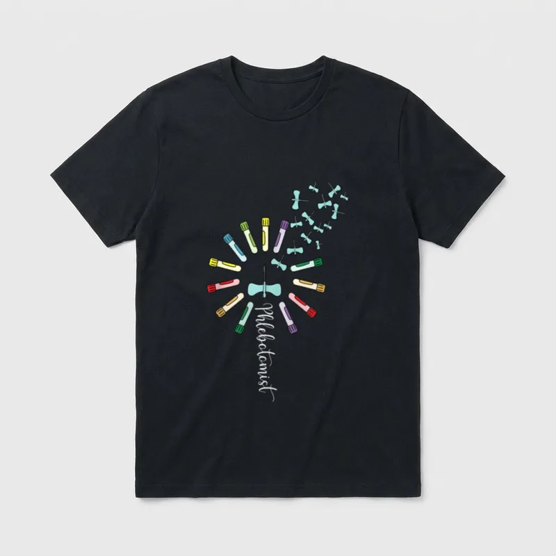 Phlebotomist Nurse Dandelion Butterflies Nursing T-Shirt – Classic T-Shirt in Black