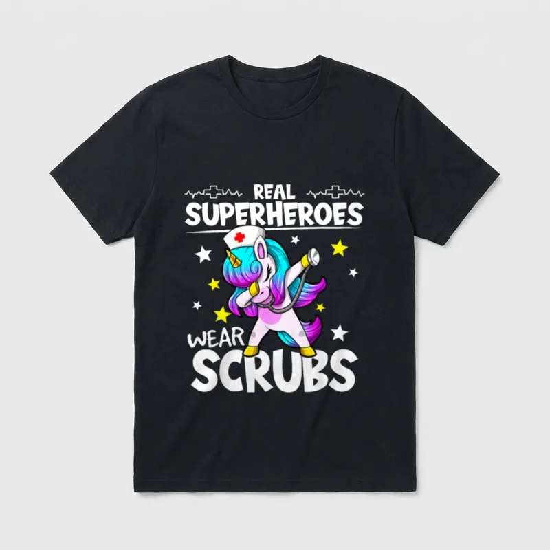 Nursing Dabbing Unicorn Real Superheroes T-Shirt – Classic T-Shirt in Black