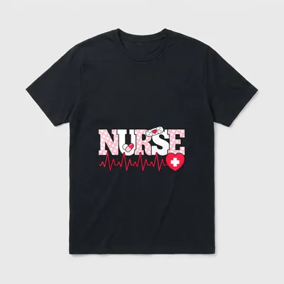 Cute Pink Nurse Heartbeat Nursing T-Shirt – Classic T-Shirt in Black
