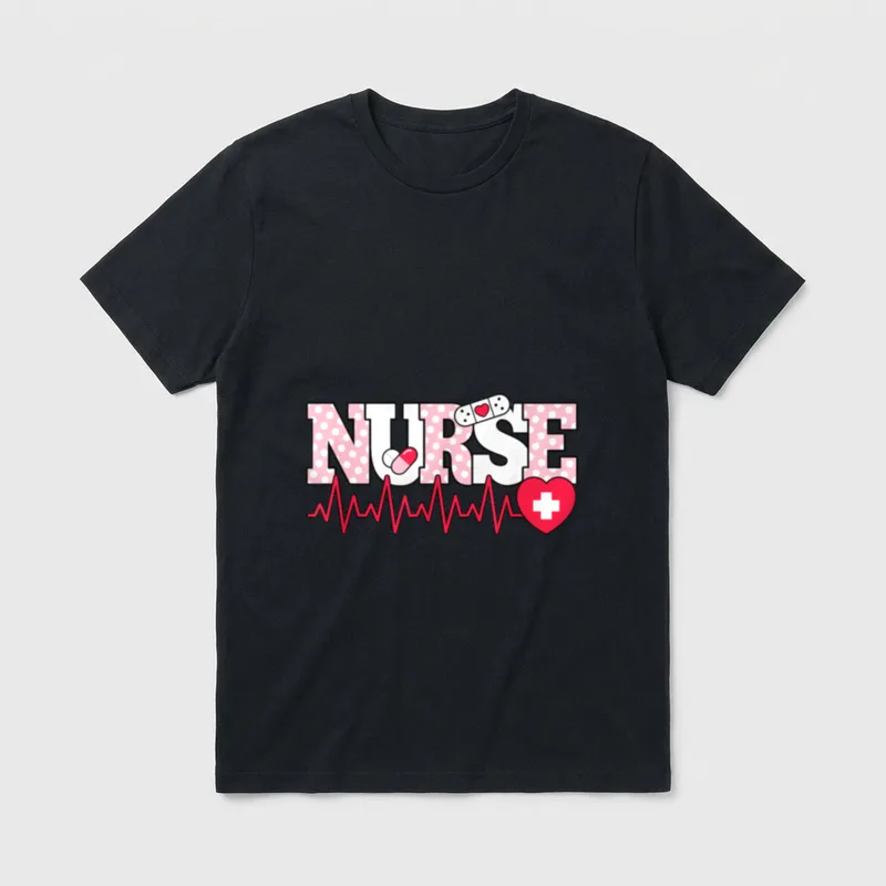 Cute Pink Nurse Heartbeat Nursing T-Shirt – Classic T-Shirt in Black