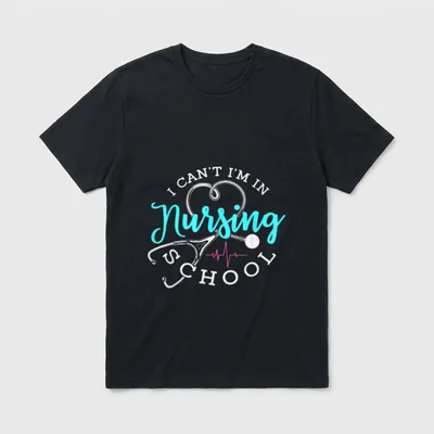 I'm in Nursing School Funny Nurse T-Shirt – I CAN'T I'M IN Nursing SCHOOL with a heart stethoscope – Classic T-Shirt in Black