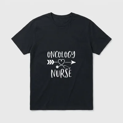 Oncological Nurse T-Shirt – ONCOLOGY NURSE lettering with stethoscope heart and arrow – Classic T-Shirt in Black