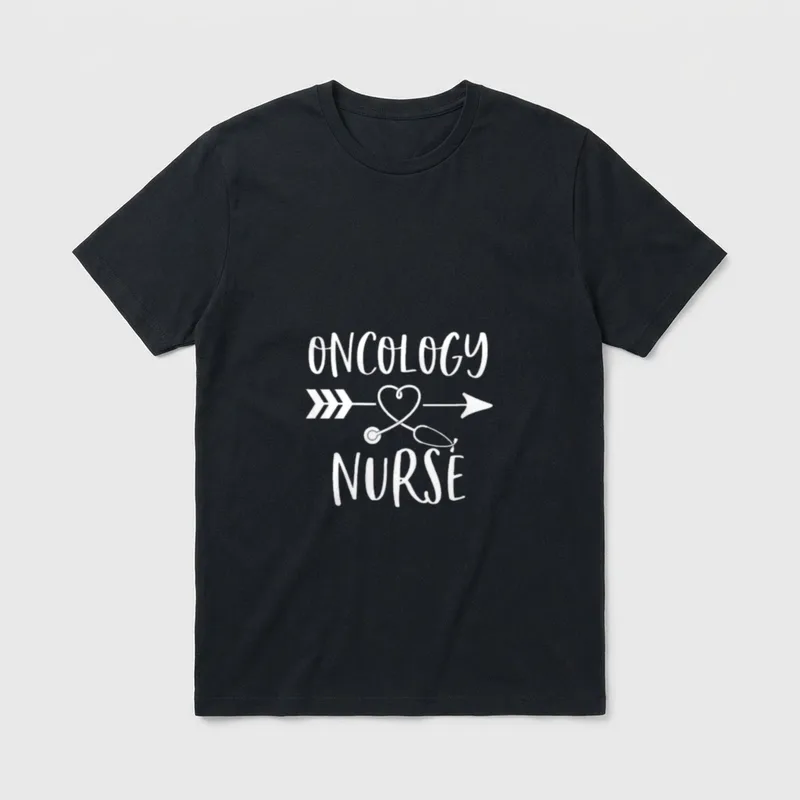 Oncological Nurse T-Shirt – ONCOLOGY NURSE lettering with stethoscope heart and arrow – Classic T-Shirt in Black