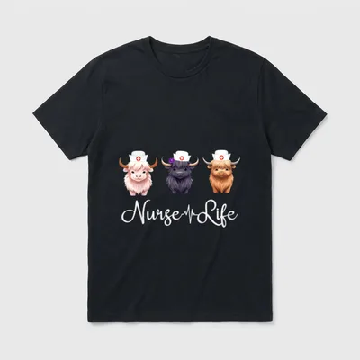 Highland Cow Nurse Life Farm Animal T-Shirt – Classic T-Shirt in Black