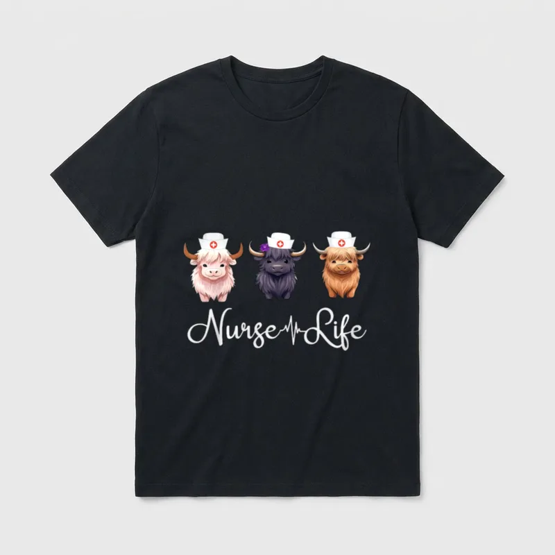 Highland Cow Nurse Life Farm Animal T-Shirt – Classic T-Shirt in Black