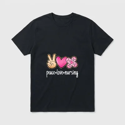 Peace Love Nursing Leopard Cute Nurse T-Shirt – Classic T-Shirt in Black