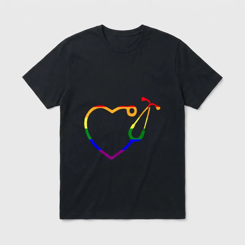 Nurse Stethoscope LGBT-Q Rainbow Gay Pride T-Shirt – Classic T-Shirt in Black