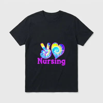 Peace Love Nursing Tie Dye T-Shirt – Tie dye peace sign, heart, and printed text Nursing – Classic T-Shirt in Black