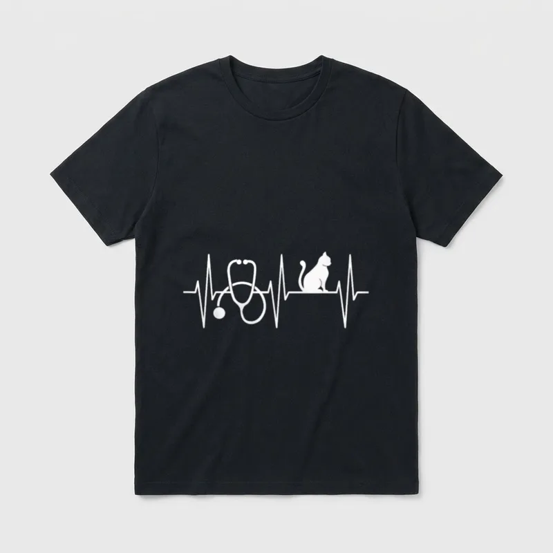 Nurse Cat Lover Nursing Heartbeat Registered T-Shirt – Classic T-Shirt in Black
