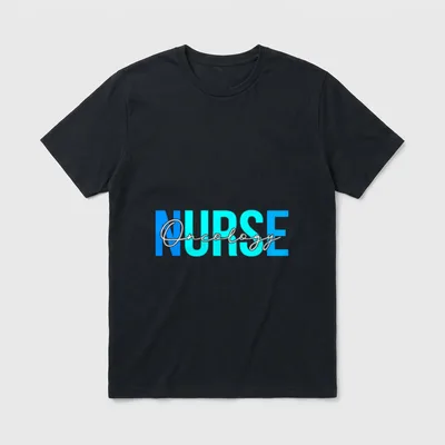 Oncology Nurse Lightweight T-Shirt – White cursive Oncology script over blue NURSE letters – Classic T-Shirt in Black
