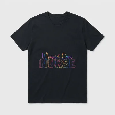 Tie Dye Wound Care Nurse Ostomy T-Shirt – Wound Care NURSE lettering in colorful tie-dye style – Classic T-Shirt in Black