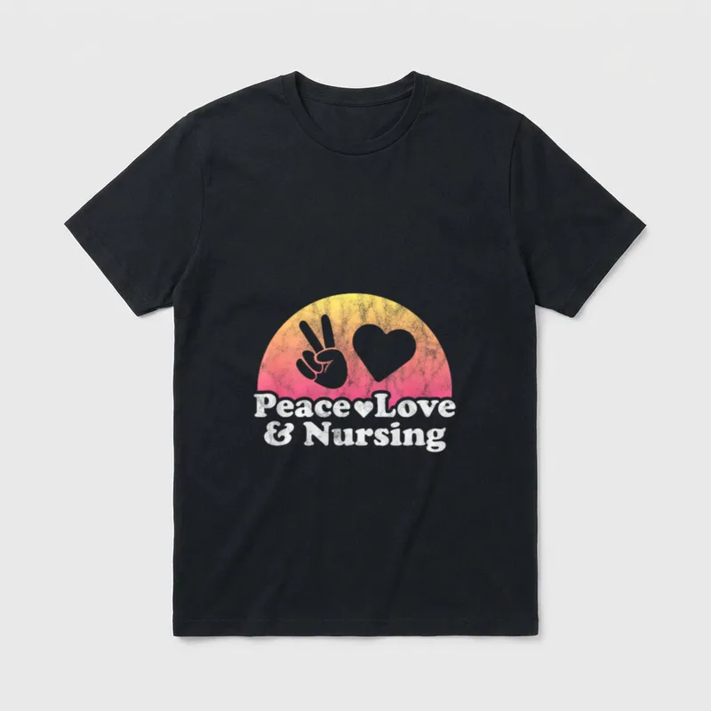 Peace Love and Nursing Nurse T-Shirt – Peace Love & Nursing text with peace sign and heart – Classic T-Shirt in Black