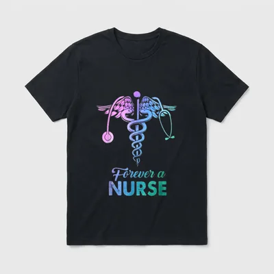 Nurse Nursing Vintage T-Shirt – Forever a NURSE lettering with caduceus and stethoscope – Classic T-Shirt in Black