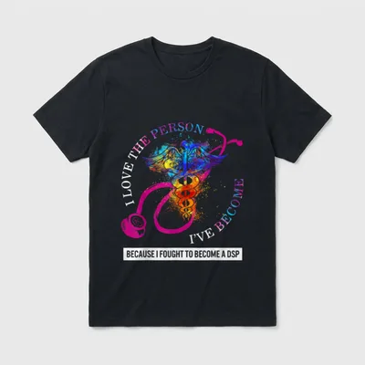 Person I've Become Caduceus Nurse T-Shirt – Colorful caduceus with pink stethoscope and DSP quote – Classic T-Shirt in Black