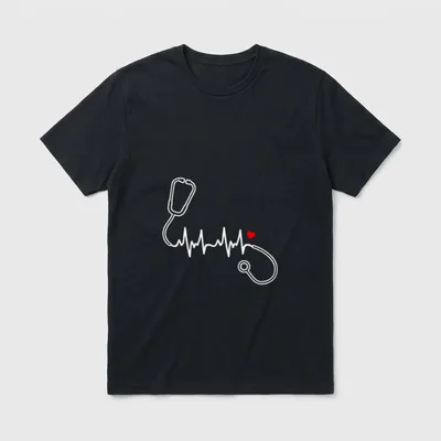 Nurse Heartbeat Clothing Stethoscope Heart T-Shirt – Classic T-Shirt in Black