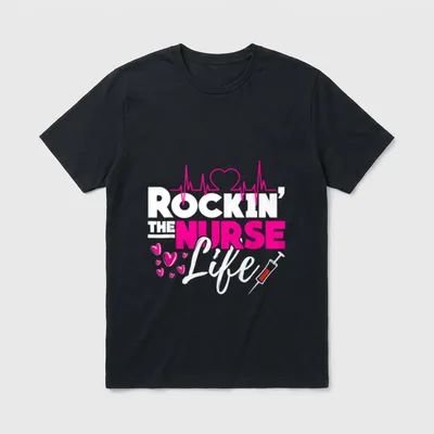 Rockin the Nurse Life T-Shirt – ROCKIN' THE NURSE Life with pulse line and syringe – Classic T-Shirt in Black
