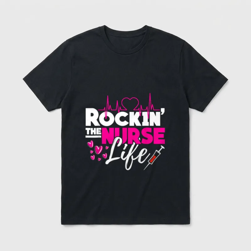 Rockin the Nurse Life T-Shirt – ROCKIN' THE NURSE Life with pulse line and syringe – Classic T-Shirt in Black