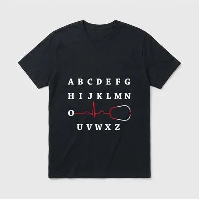 Funny PQRST Nurse T-Shirt – Alphabet with an EKG rhythm line and stethoscope – Classic T-Shirt in Black