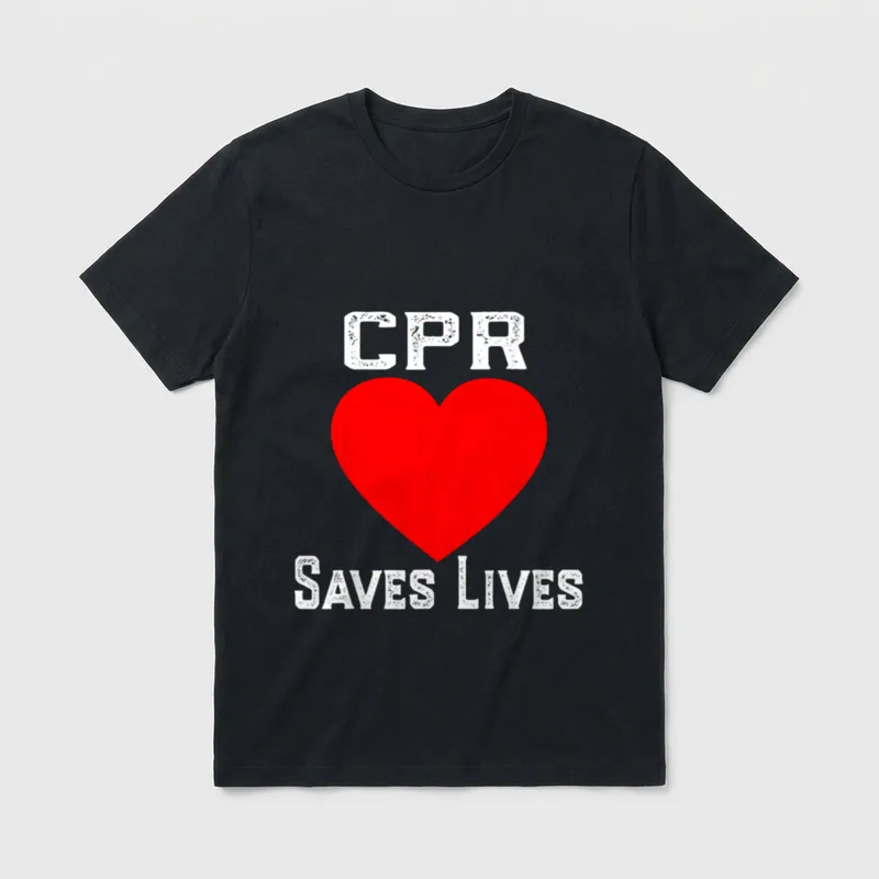 Nurse EMS CPR Saves Lives T-Shirt – Red heart with distressed white CPR SAVES LIVES lettering – Classic T-Shirt in Black