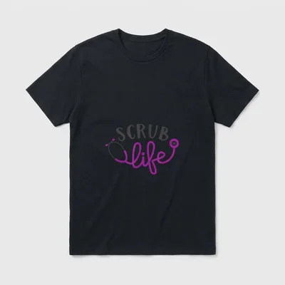 Nursing Medical T-Shirt – SCRUB life lettering with purple stethoscope graphic – Classic T-Shirt in Black