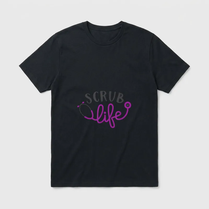 Nursing Medical T-Shirt – SCRUB life lettering with purple stethoscope graphic – Classic T-Shirt in Black