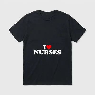 I Love Nurses Heart T-Shirt – White I and NURSES lettering with a central red heart – Classic T-Shirt in Black