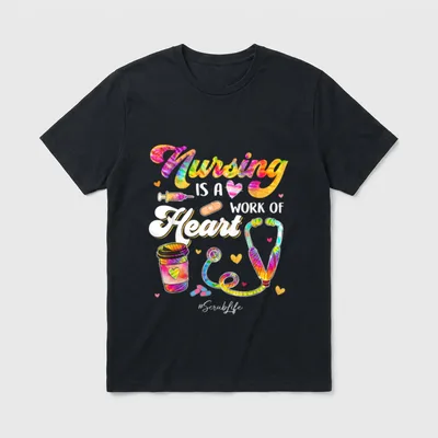 Nursing Is Work of Heart Scrub T-Shirt – Classic T-Shirt in Black