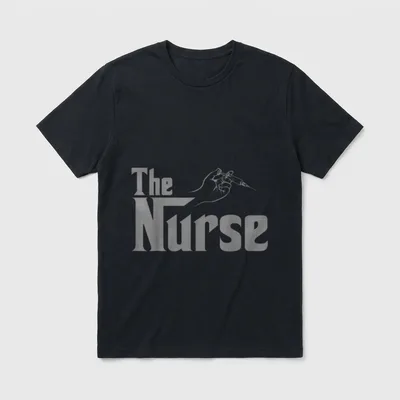 The Nurse Profession T-Shirt – “The Nurse” lettering with a hand holding a syringe – Classic T-Shirt in Black