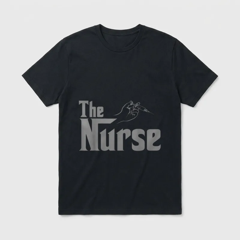 The Nurse Profession T-Shirt – “The Nurse” lettering with a hand holding a syringe – Classic T-Shirt in Black