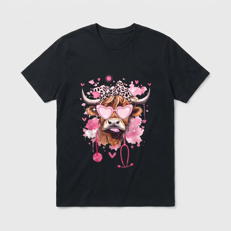 Highland Cow Nurse Lover Farm Animals T-Shirt – Classic T-Shirt in Black