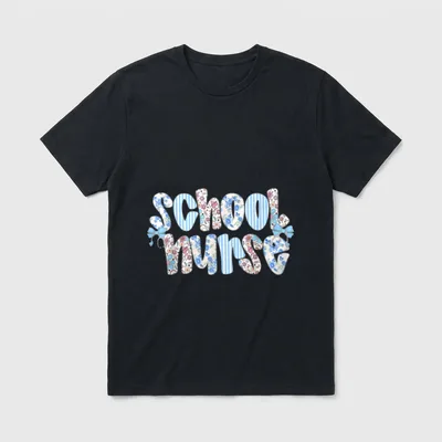 Nurse Life School T-Shirt – School nurse lettering with floral patterns and bows – Classic T-Shirt in Black