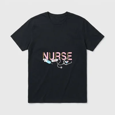 Cute Pink Nurse Leopard Nursing Girls T-Shirt – Classic T-Shirt in Black