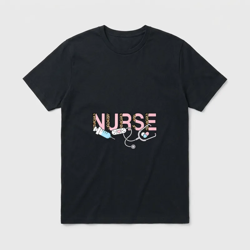 Cute Pink Nurse Leopard Nursing Girls T-Shirt – Classic T-Shirt in Black