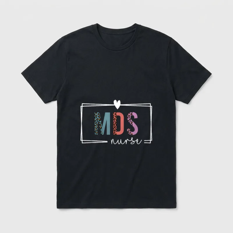 MDS Nurse Nurse Nurses Day T-Shirt – MDS nurse printed in leopard patterns inside a heart frame – Classic T-Shirt in Black