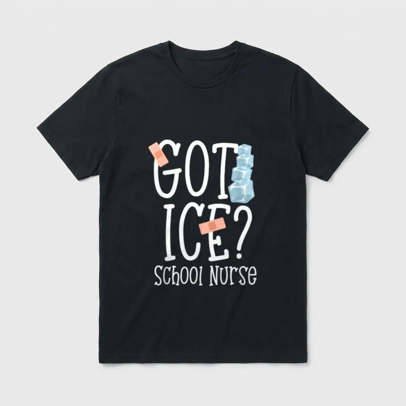 Got Ice School Nurse T-Shirt – “GOT ICE? School Nurse” with ice cubes and bandages – Classic T-Shirt in Black