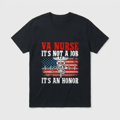 VA Nurse Veterans T-Shirt – VA Nurse It’s Not A Job It’s An Honor with caduceus and flag – Classic T-Shirt in Black