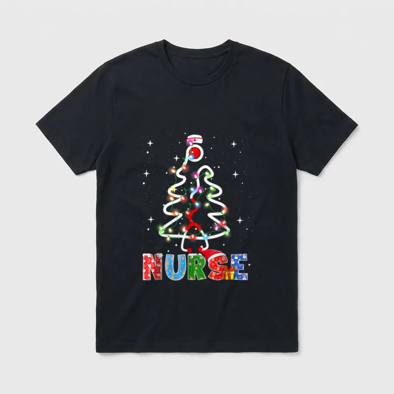 Nurse Christmas Tree Stethoscope RN LPN T-Shirt – Classic T-Shirt in Black