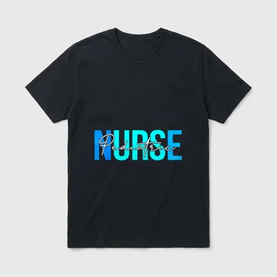 Pediatric Nurse Lightweight T-Shirt – Blue NURSE text overlaid with white cursive Pediatric – Classic T-Shirt in Black