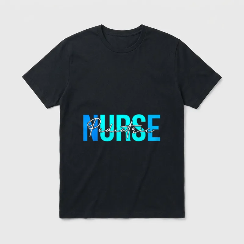 Pediatric Nurse Lightweight T-Shirt – Blue NURSE text overlaid with white cursive Pediatric – Classic T-Shirt in Black